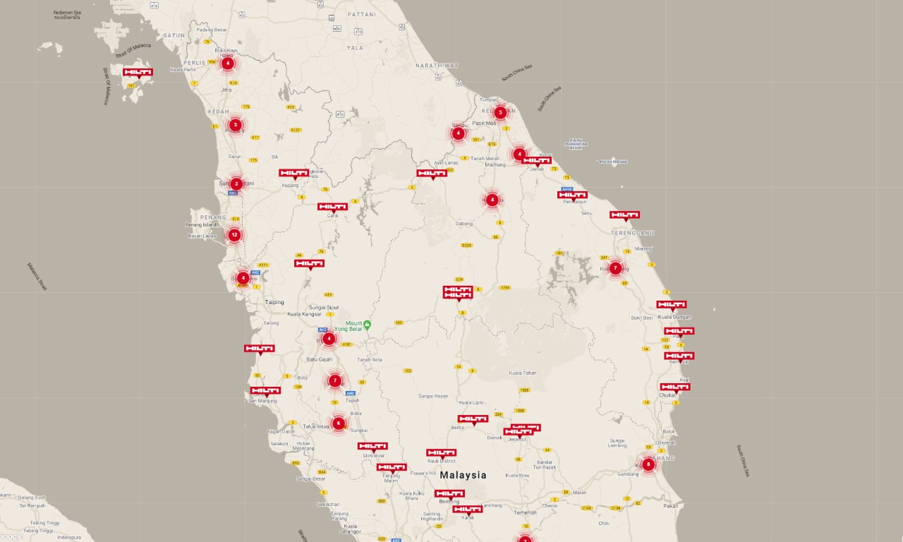 Hilti ship to pick up location map