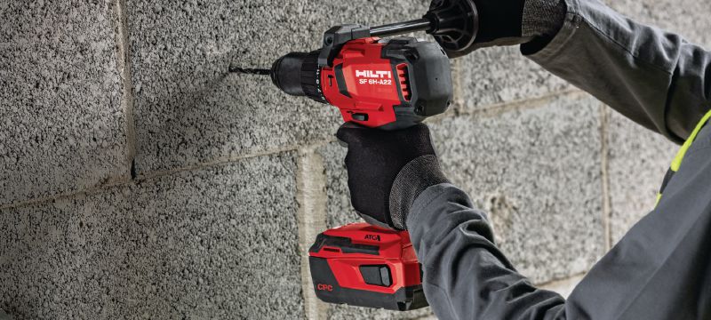 SF 6H-A22 (02) Cordless hammer drill driver Power-class cordless 22V hammer drill driver with Active Torque Control and electronic clutch for universal use on wood, metal, masonry and other materials Applications 1