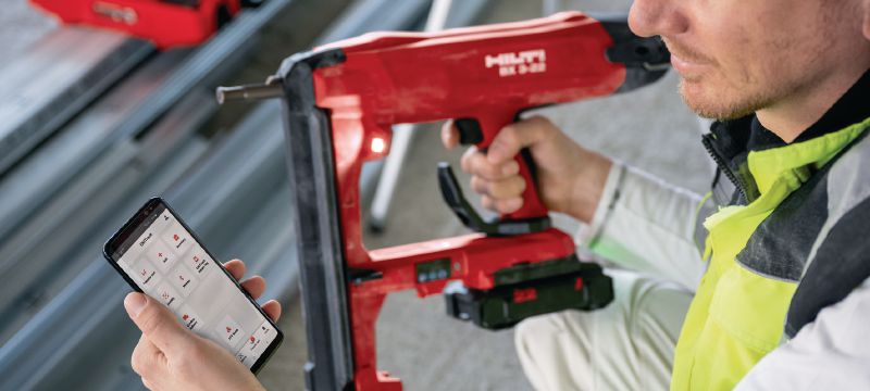 BX 3-22 Cordless concrete nailer Nuron battery-powered fastening tool for attaching plasterboard track and other light-duty fastening to concrete, steel and masonry (max. nail length 30 mm│1-1/8”) Applications 1