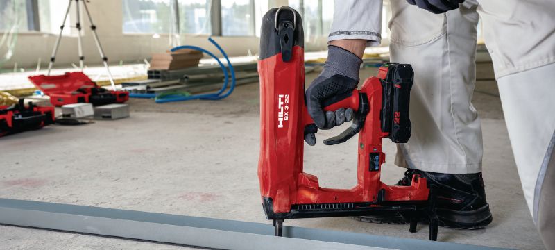 Image 2 of 4: BX 3-22 Cordless concrete nailer Nuron battery-powered fastening tool for attaching plasterboard track and other light-duty fastening to concrete, steel and masonry (max. nail length 30 mm│1-1/8”) Applications 1