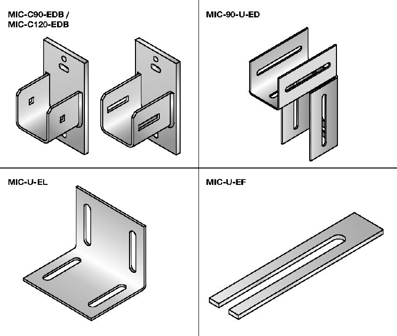 MIC connector Hot-dip galvanised (HDG) connectors for flexible installation of horizontal divider beams in lift shafts