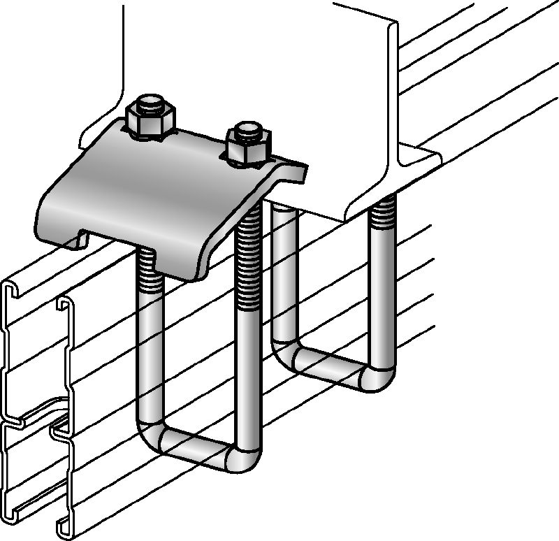 MQT Beam clamp Galvanised beam clamp for connecting MQ strut channels directly to steel beams