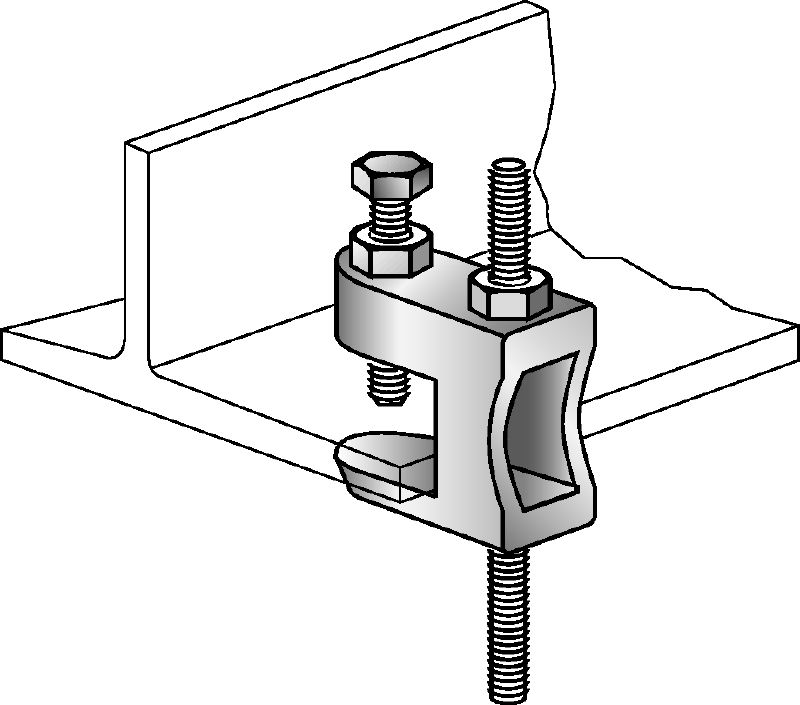 MAB Beam clamp Galvanised beam clamp for fastening threaded rods to steel girders without internal thread