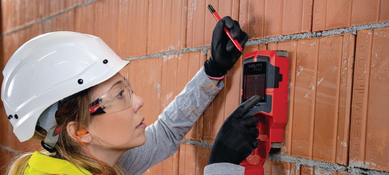 PS 85 Wall scanner Easy-to-use wall scanner and stud finder for hit prevention when drilling or cutting near embedded objects Applications 1