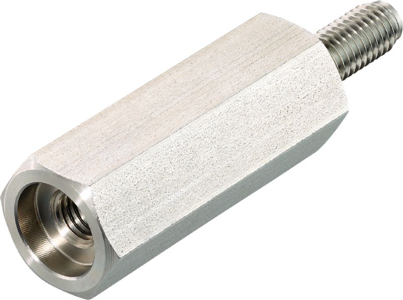 MR Threaded Standoff Adapter Male-Female stainless steel threaded standoff for fastening to passive fire protection (PFP) coated steel beams